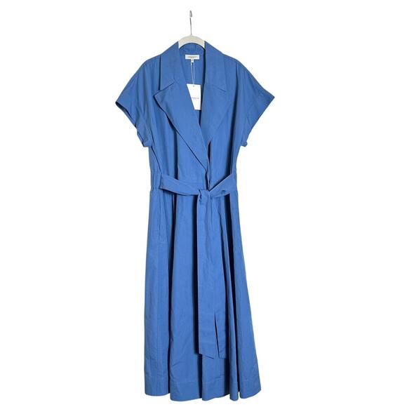 Lafayette 148 New York Women's Short Sleeve Belted Wrap Dress Size L Blue NWT - Picture 2 of 9